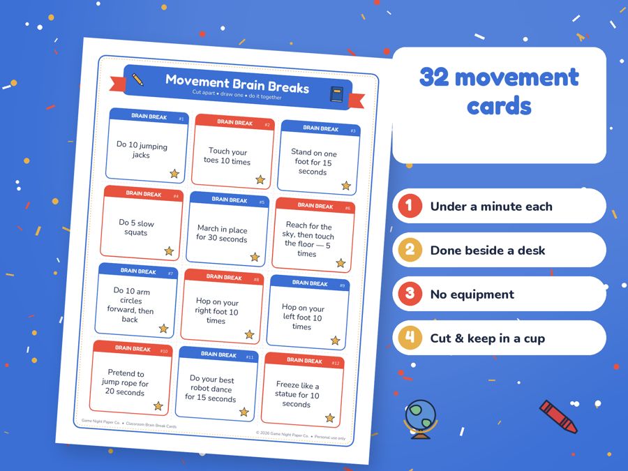 Classroom Brain Break Cards preview