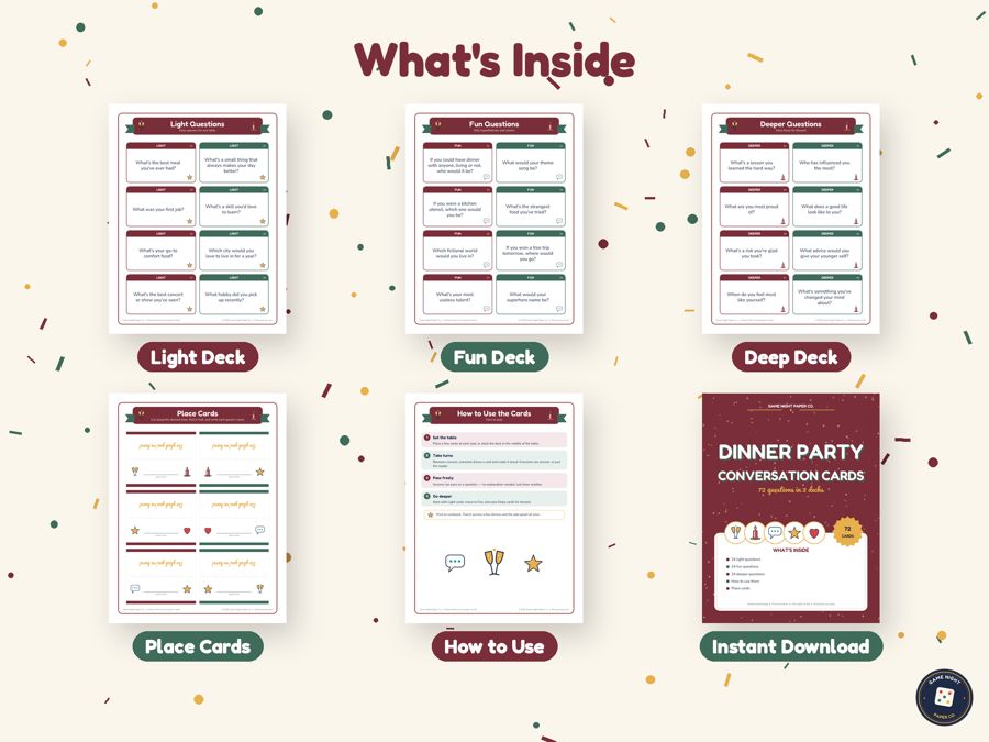 Dinner Party Conversation Cards preview