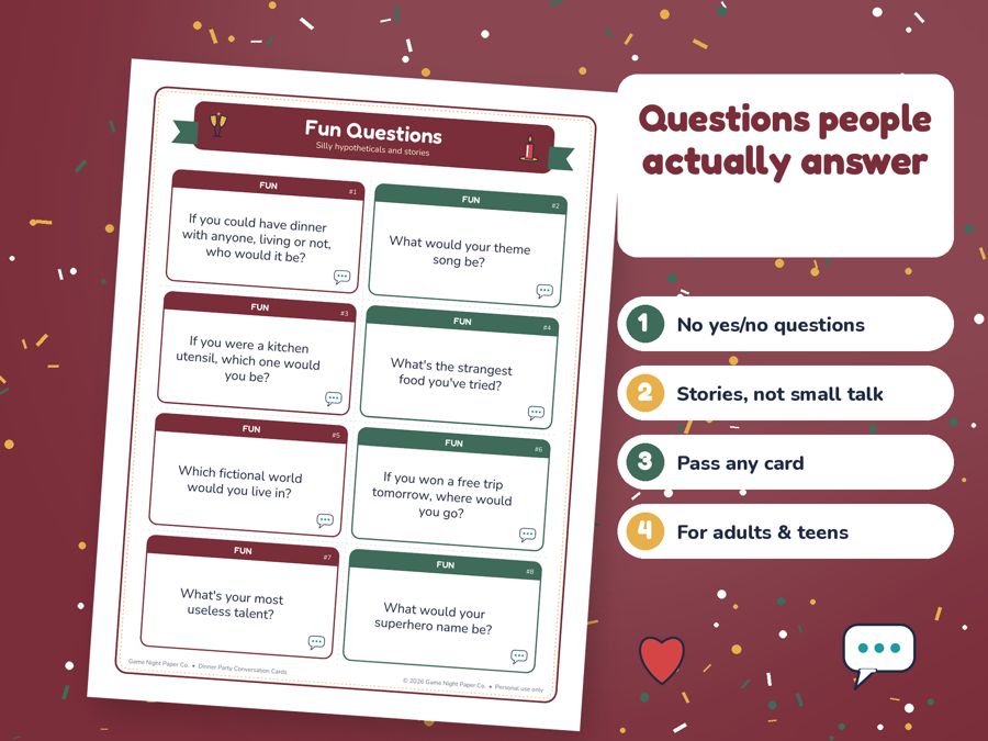 Dinner Party Conversation Cards preview