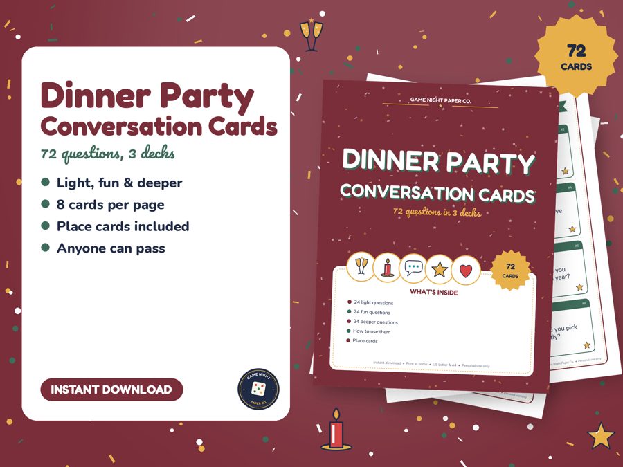 Dinner Party Conversation Cards printable preview