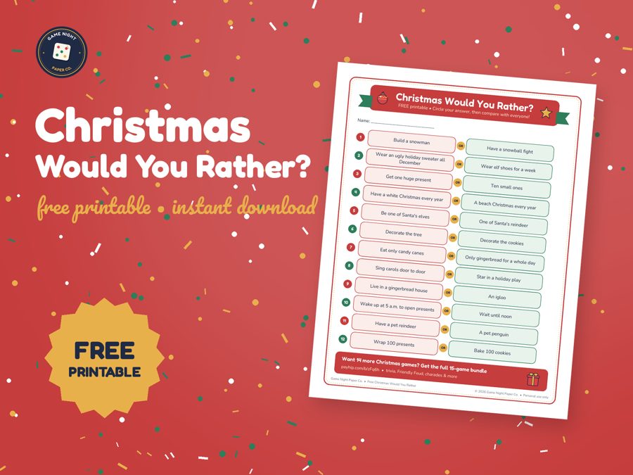 Free Christmas Would You Rather printable preview