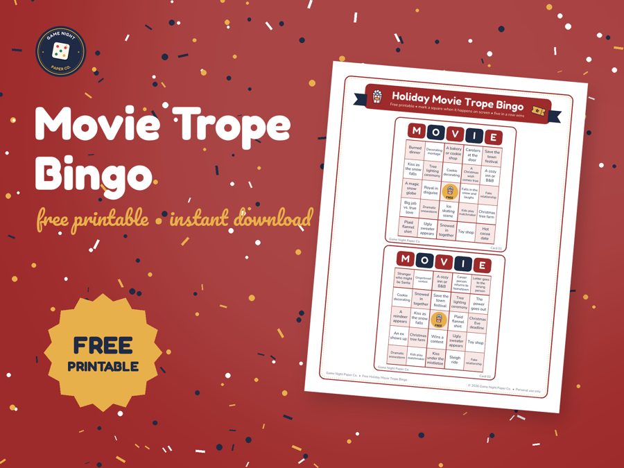 Free Holiday Movie Trope Bingo printable preview