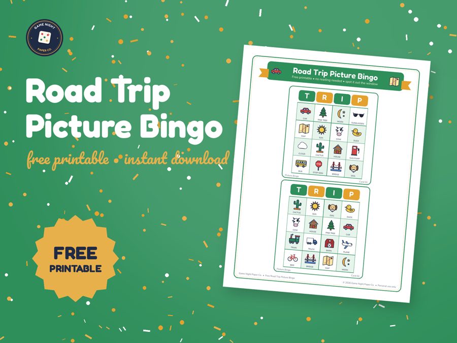 Free Road Trip Picture Bingo printable preview