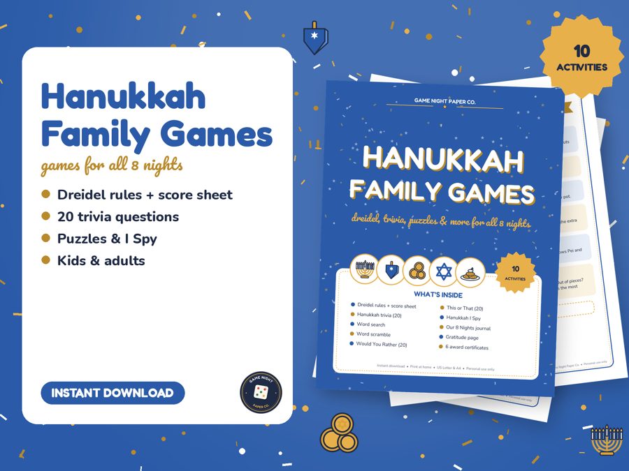 Hanukkah Family Games Pack printable preview