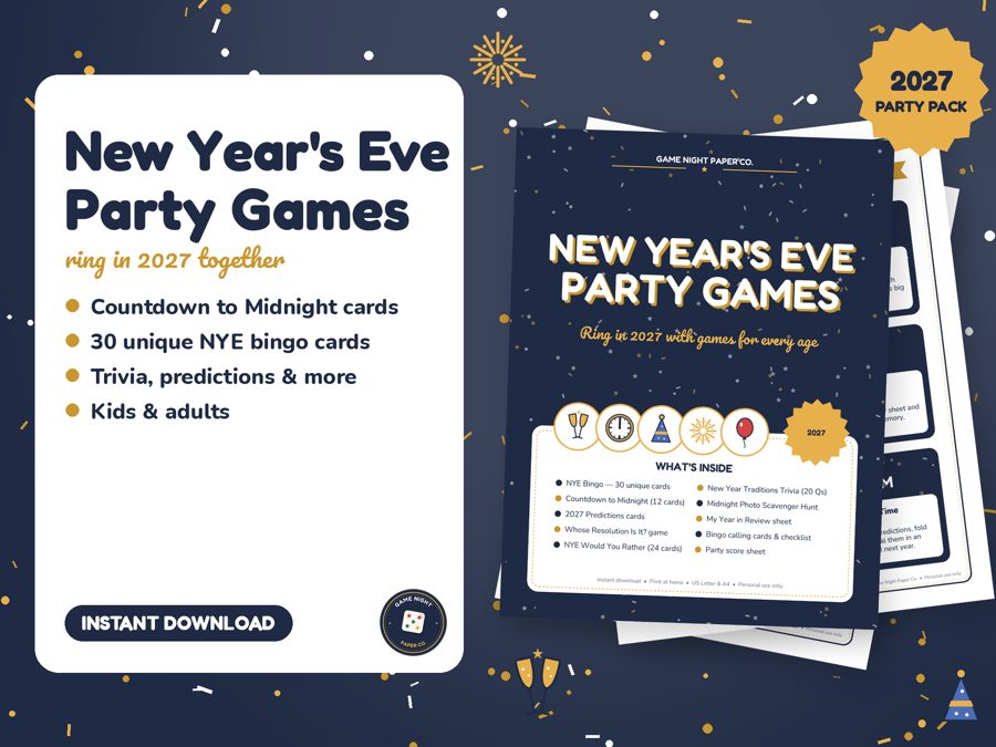New Year's Eve Party Games 2027 printable preview