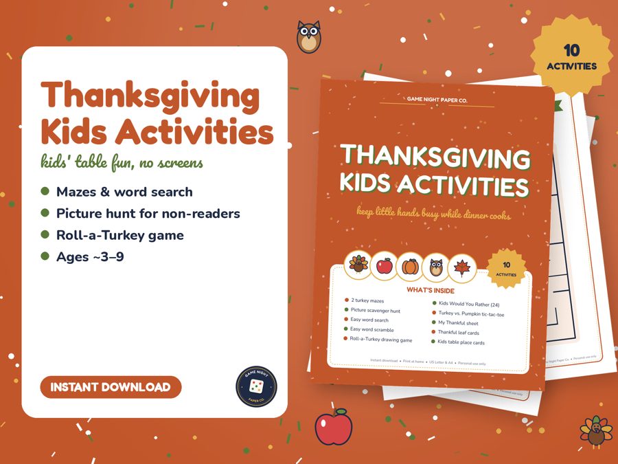 Thanksgiving Kids Activity Pack printable preview