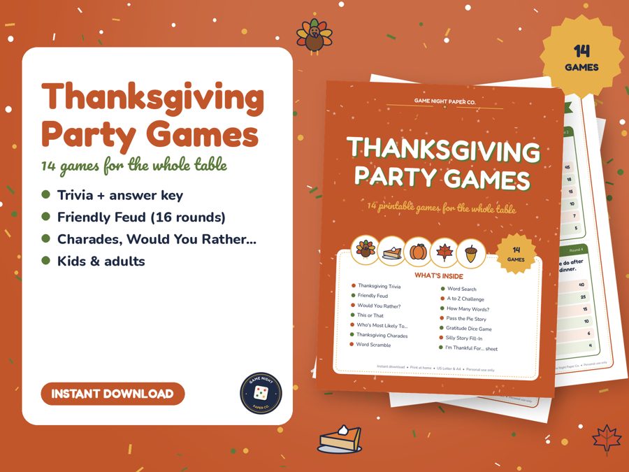 Thanksgiving Party Games Bundle printable preview