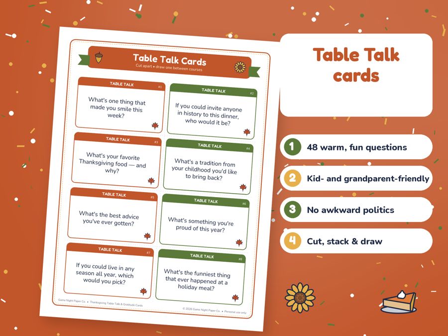 Thanksgiving Table Talk & Gratitude Cards preview