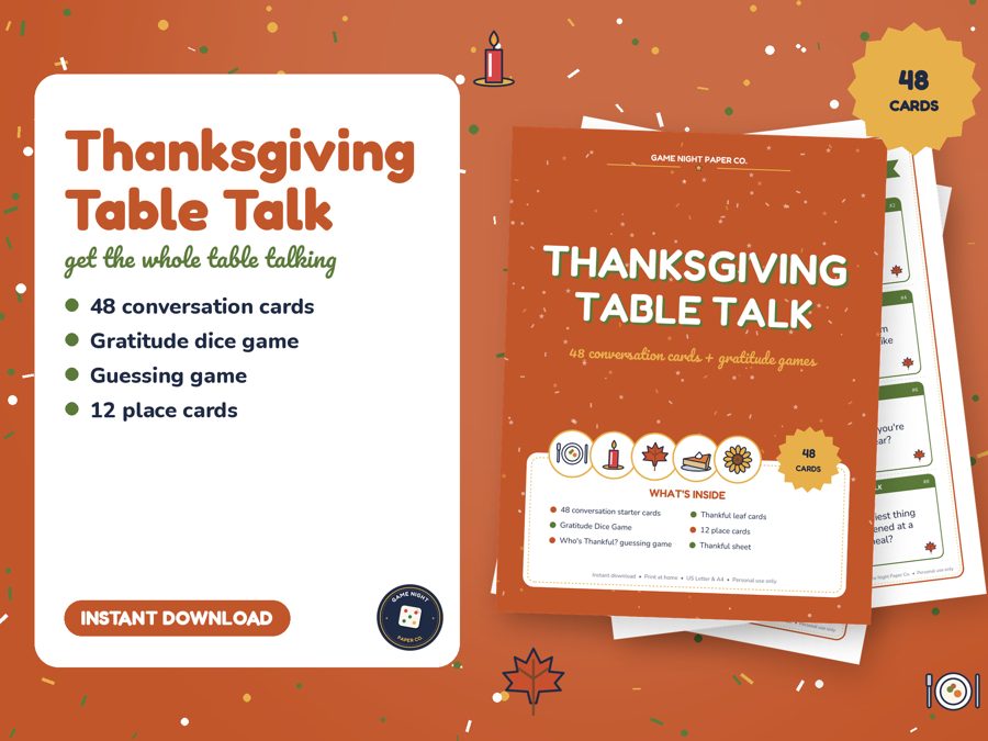 Thanksgiving Table Talk & Gratitude Cards printable preview