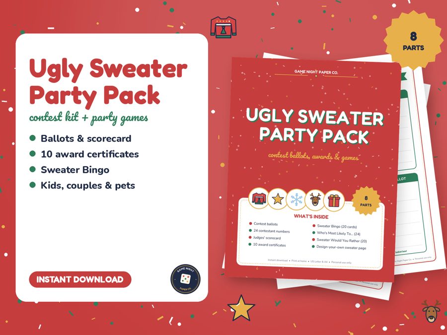 Ugly Sweater Party Pack printable preview